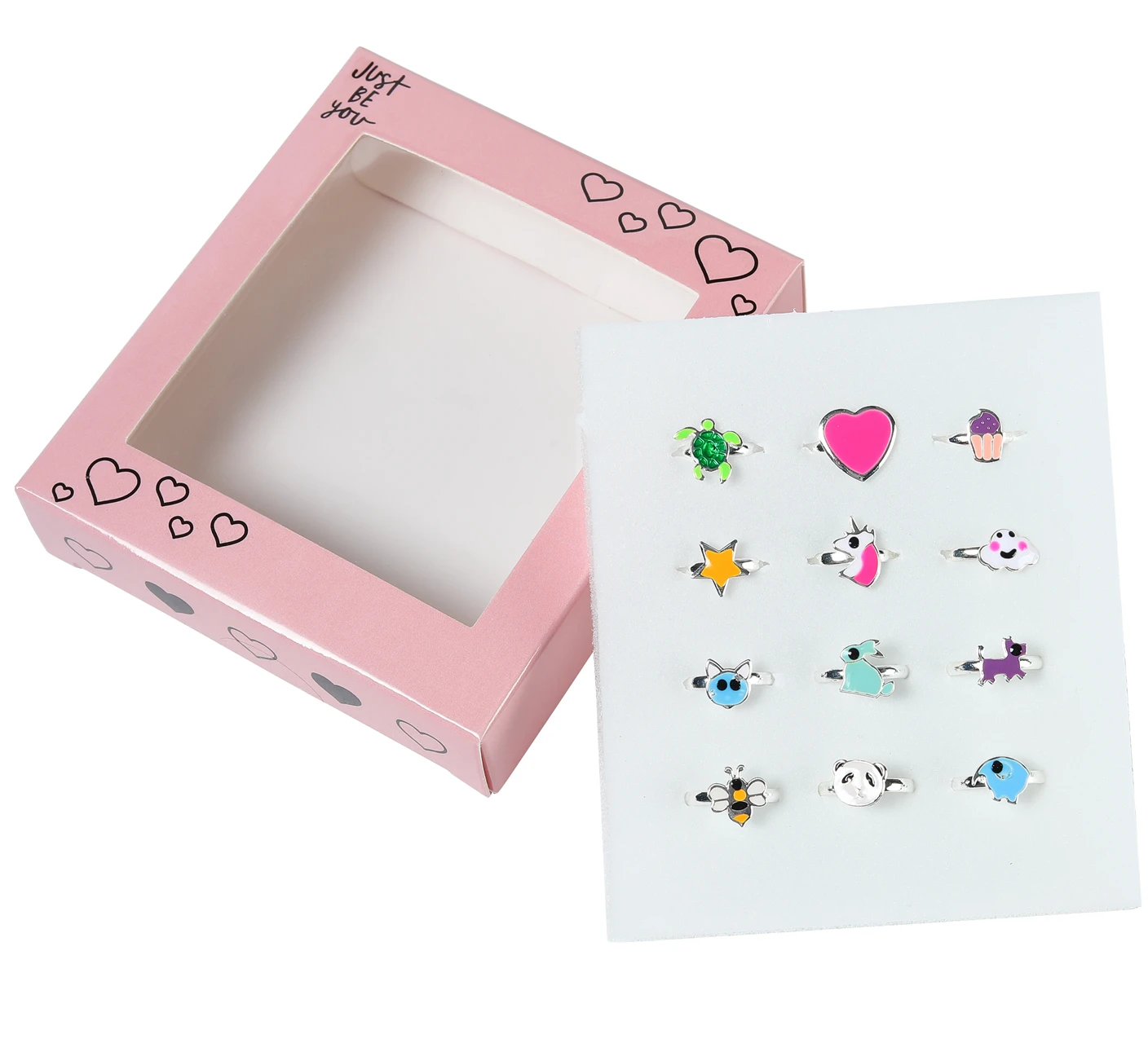 Girls Adjustable Rings, Unicorn Ladybug Butterfly Flower Moon Cute Finger Rings Princess Dress up Play Jewelry for Children Kids