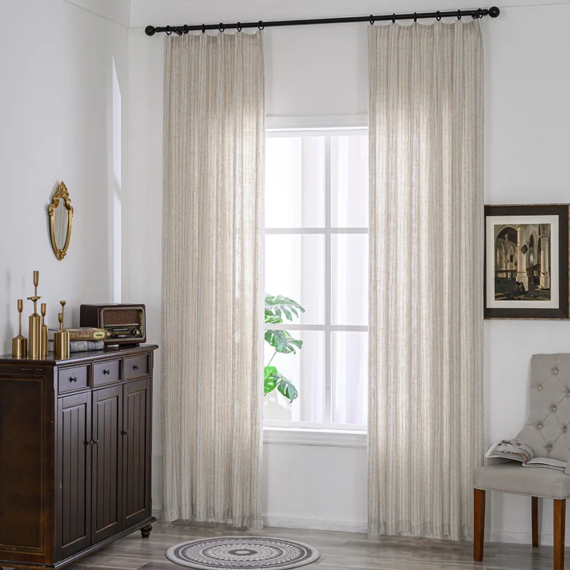 Innermor Pure Ivory Linen Stripes Upholstery Fabric Material Fabric Color Curtains