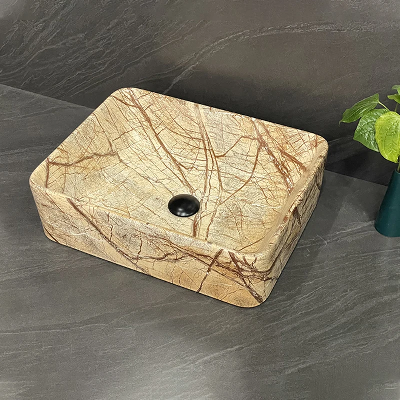 Modern Hand Wash Basin bathroom sink vanity Italian luxury Marble Wash Basin Rectangular Bathroom Vessel Above Counter Sink