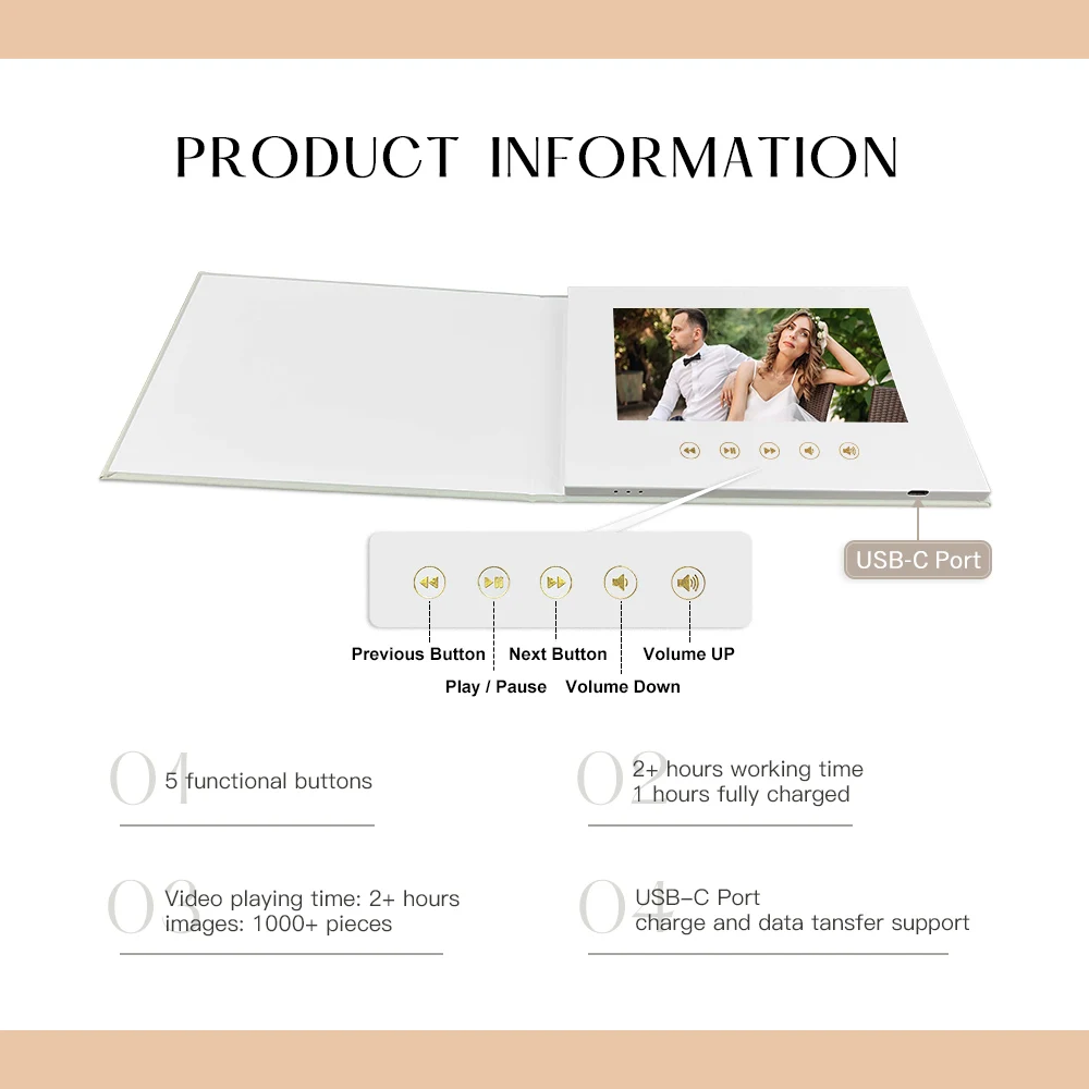 New Customization Invitation Card Wedding With 7 Inch Linen Hardcover Wedding Video Brochure with Gold Foil Video Memory Book