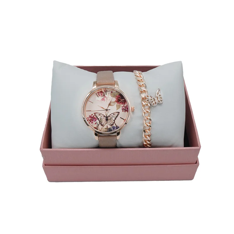 Luxury Women Bracelet Watches Set Custom Dial Ladies Elegant Leather Strap Watch