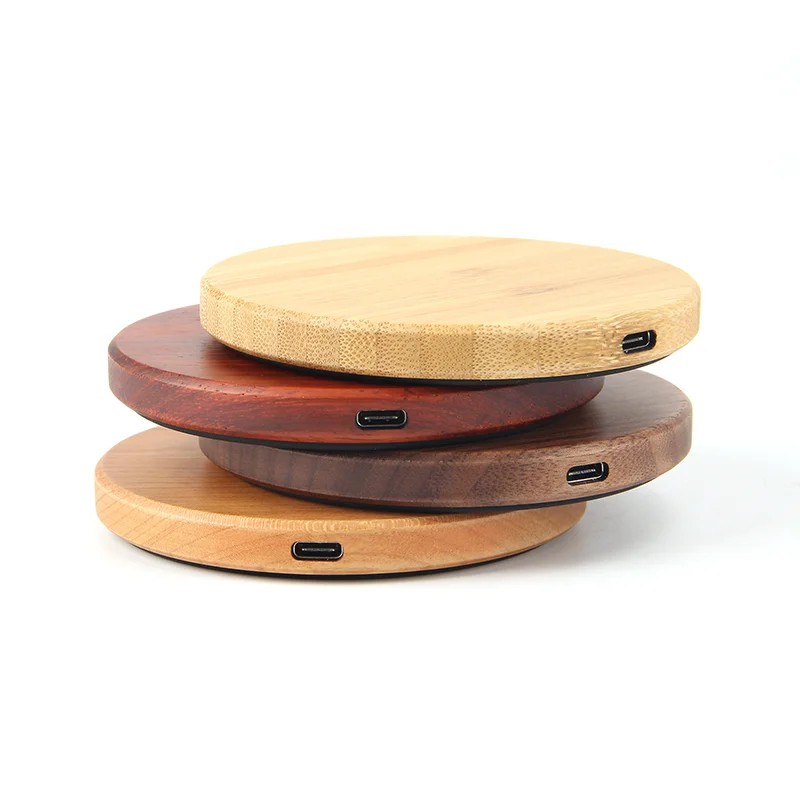 2021 Newest UFO Shape Wireless Charger Fashion Wood Bamboo Design Qi Fast Wireless Charger For Smartphone