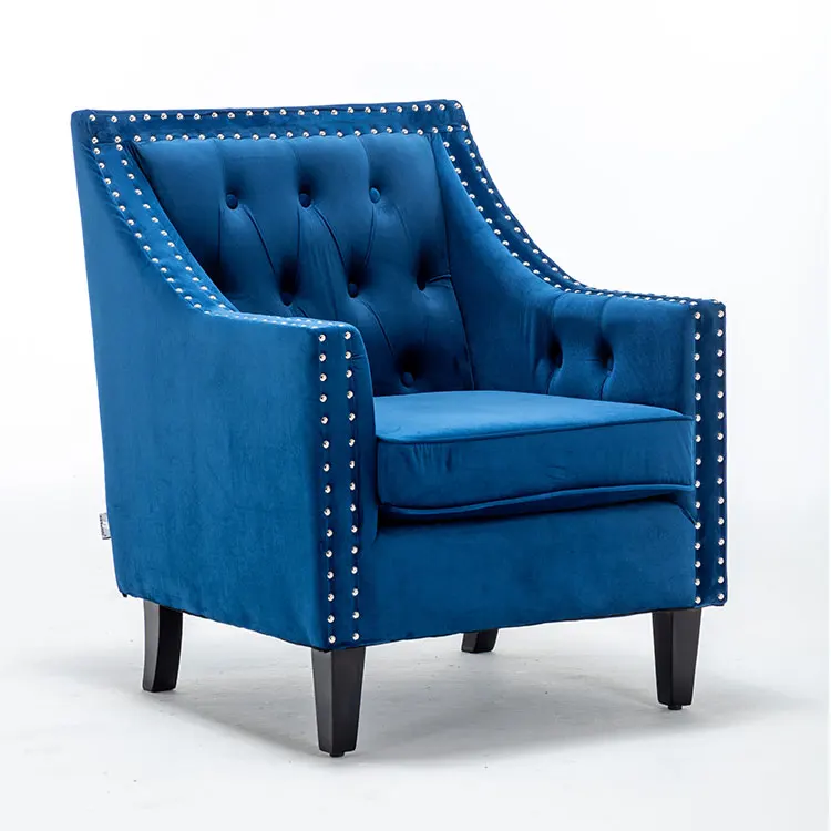 Short Armrest Navy Blue Bedroom Accent Chair Modern Furniture