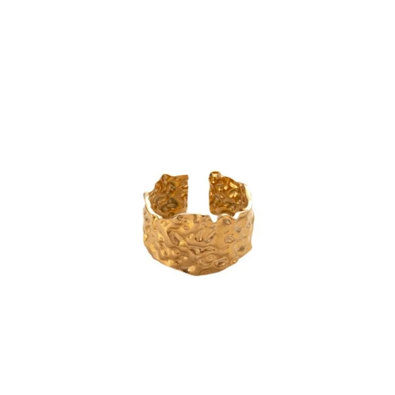 Chunky Dubai Gold Waterproof Wide Band Engraved Open Adjustable Ring 18K Gold Plated Punk Ring For Women Men