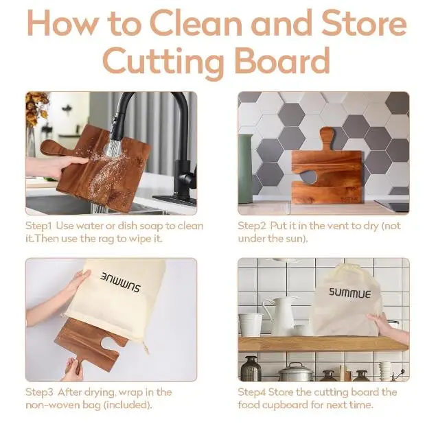 Set of 4 Large Acacia Wood Charcuterie Boards Puzzle Handles Disposable Wooden Cutting Deli Boards Home Kitchen Cheese Serving