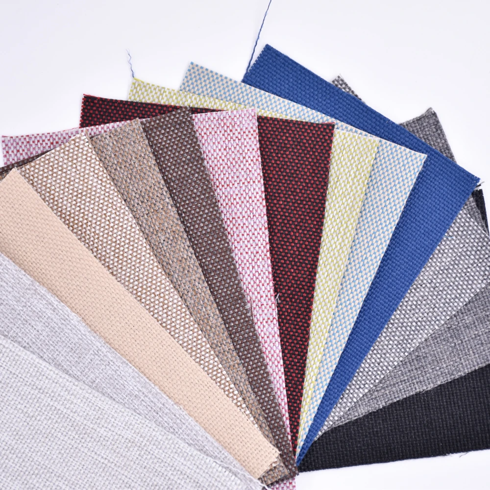 Оптовая продажа, дешевая дизайнерская ткань для дивана, цена за метр, полиэфирная льняная ткань для обивки дивана с тиснением