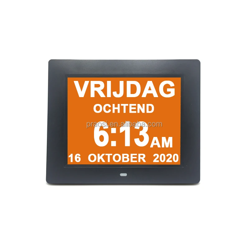 PROS Smart 8 inch digitale dementieklok extra grote digitale klok voor slechtziendheid met 5 alarm