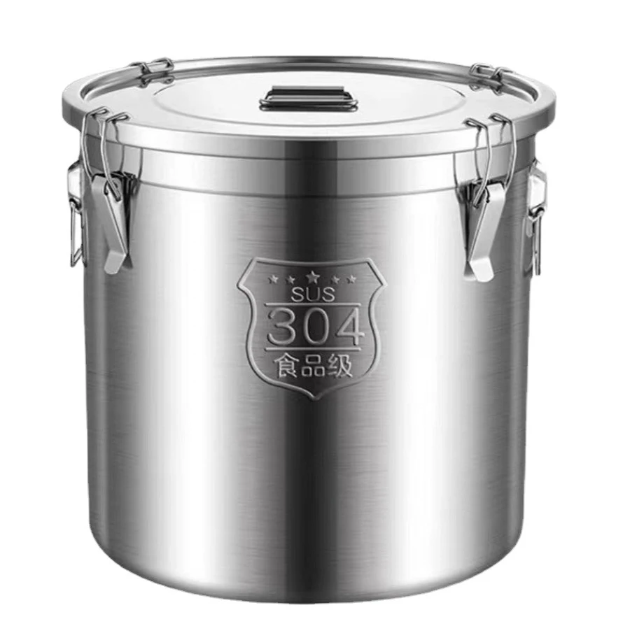 Kitchen Rice Metal Stock Pot Food StorageJar Sealed Bucket Milk Cans with Airtight Lid Handle Stainless Steel Canister Container