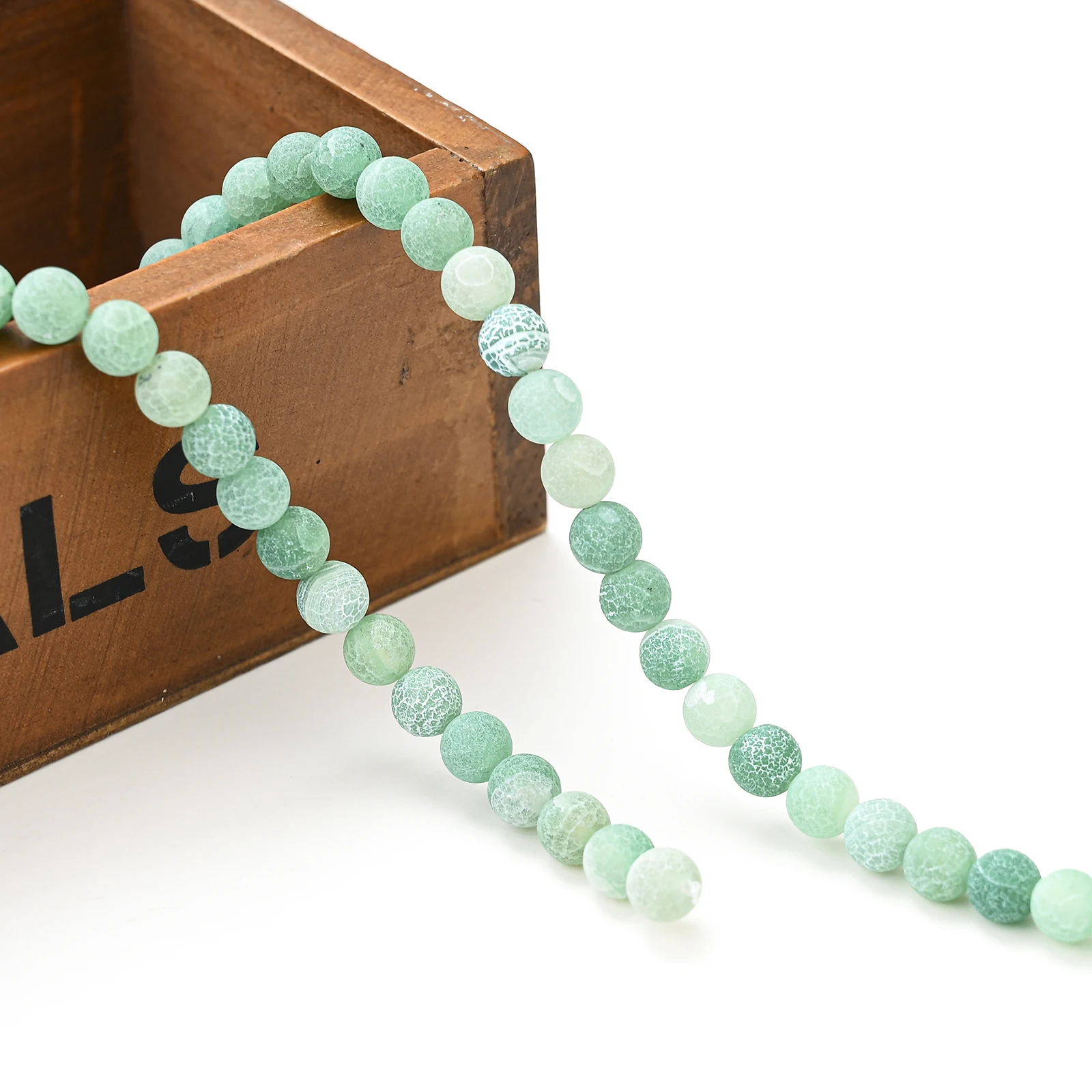 4 6 8 10 12mm Round Natural Stone Beads Frost Green Cracked Onyx Loose Spacer Beads For Jewelry Making DIY Bracelet Necklace