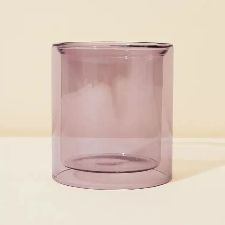 Wholesale Colored Double Wall Borosilicate Glass Tube Candle Vessel Candle Jar Candle Holder