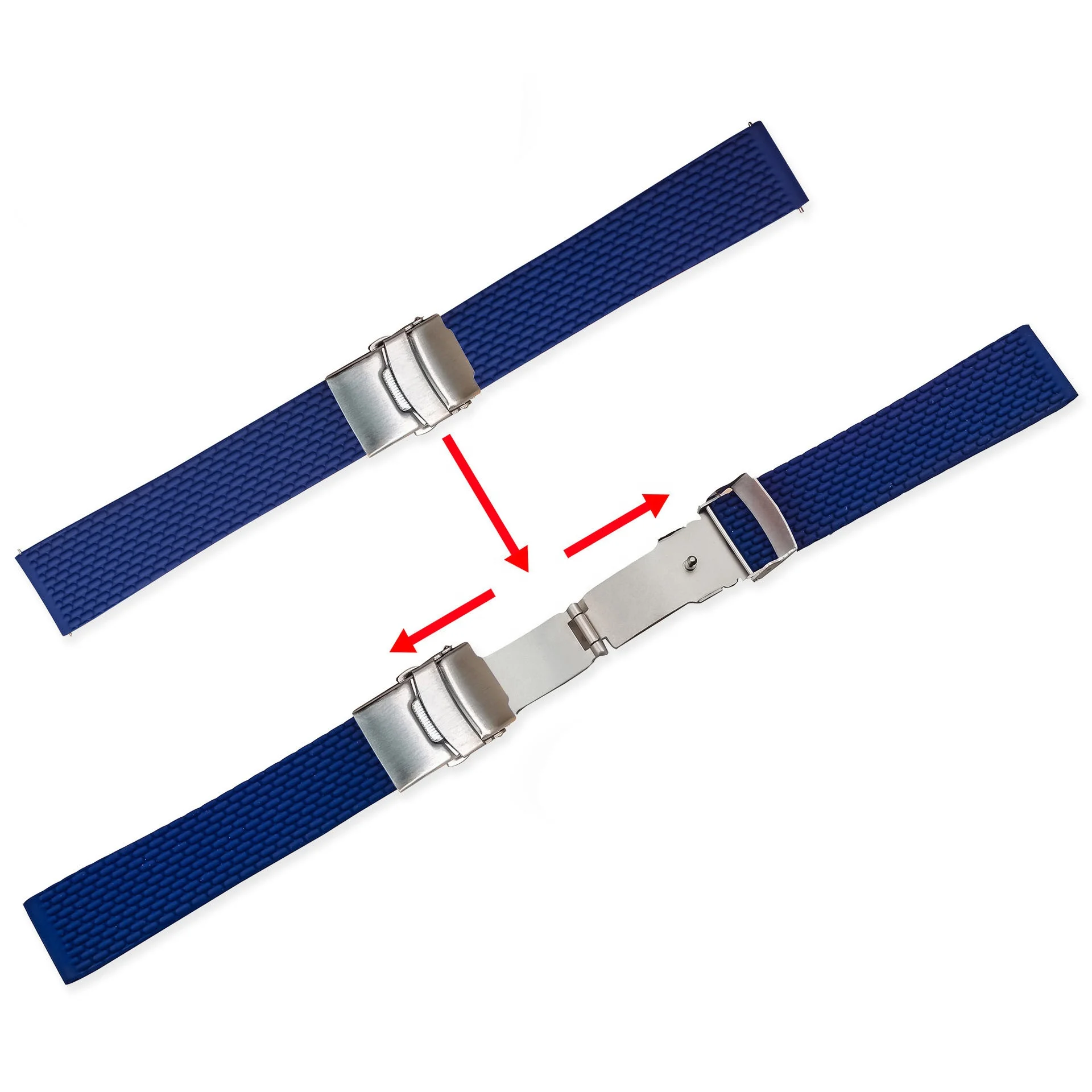 Soft quick release silicone rubber divers watch band deployment clasp watch wristband