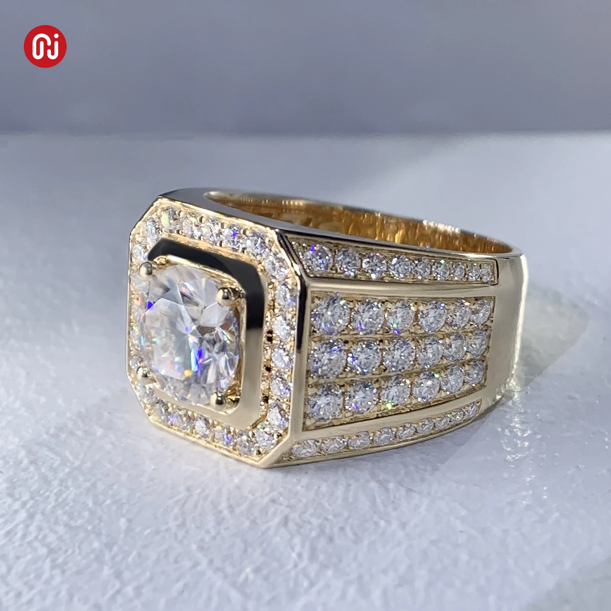 GIGAJEWE 3.0CT Round Cut Moissanite  White D color Color 9K/14K/18K Yellow gold man band  Ring