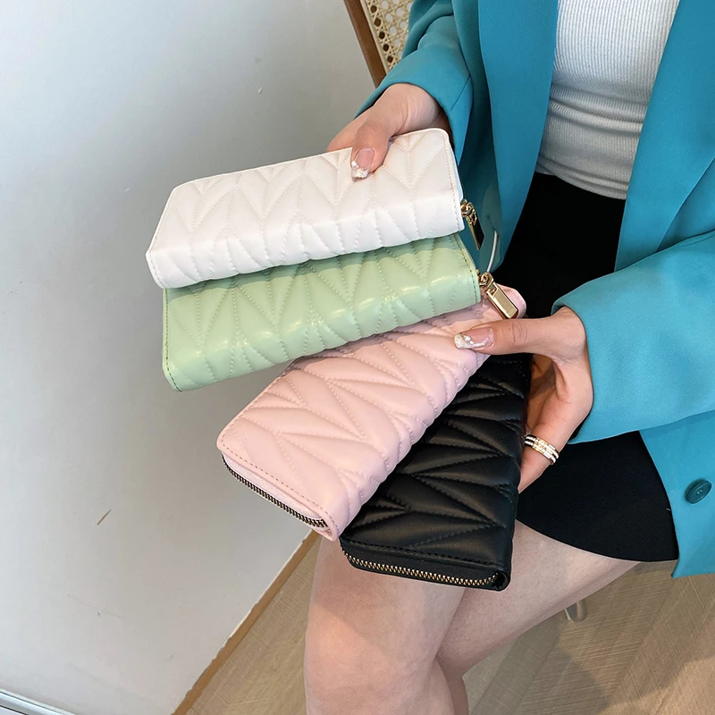 4 Colors Available Women Long Purse  Solid Color Wallet PU Wallets Billfold