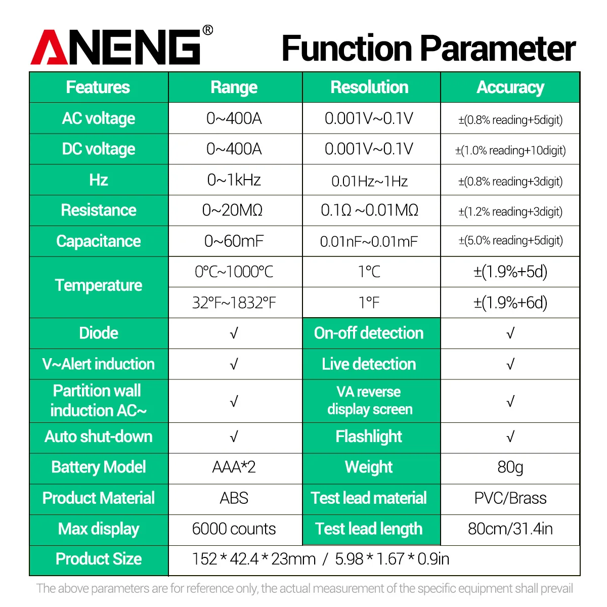 ANENG AN998 Digital 6000 Count Professional Multimeter Electronic Auto Range AC/DC Voltmeter Temperature Ohm Hertz Detector Tool
