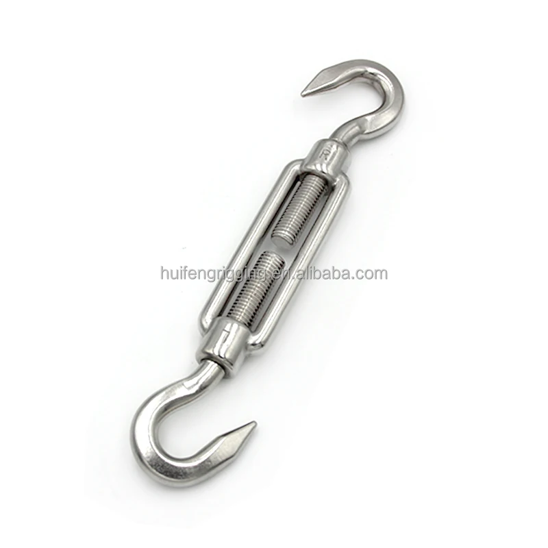 Huifeng Heavy Duty DIN1480 Turnbuckle Hook 304 Stainless Steel 304 316 Customized Wire Rope Tensioner M5 Hook Turnbuckle