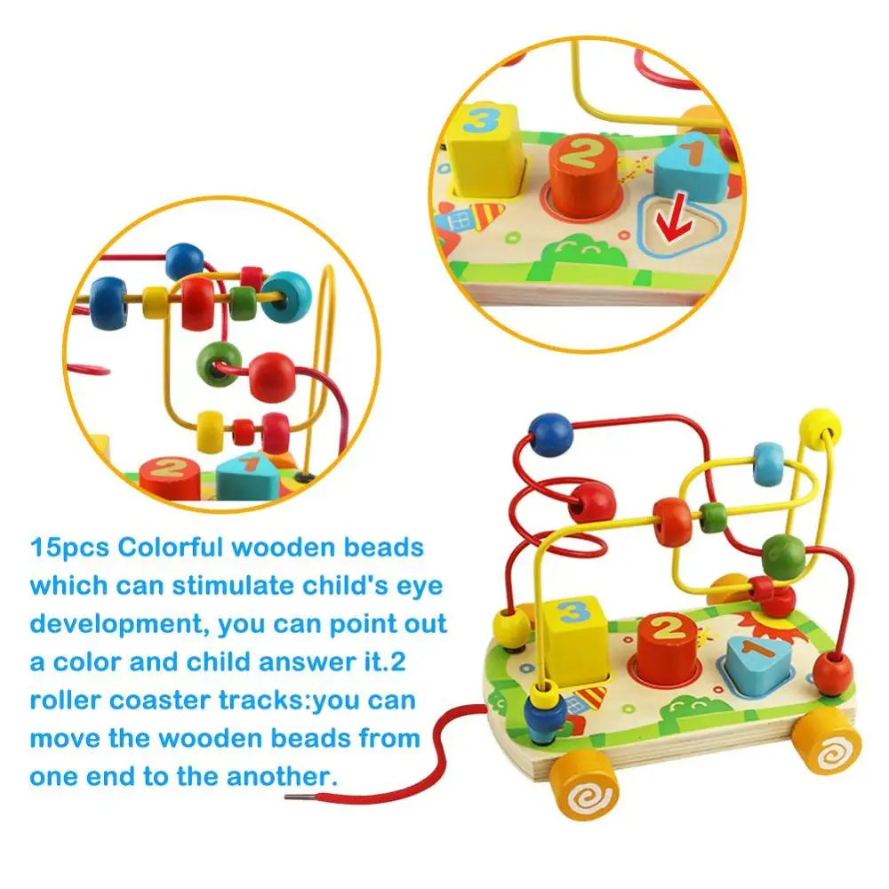 
Baby Wooden Toys Bead Maze Wooden Car Roller Coaster Beads Abacus for Toddlers Travel Games Educational Shape Sorter Game 