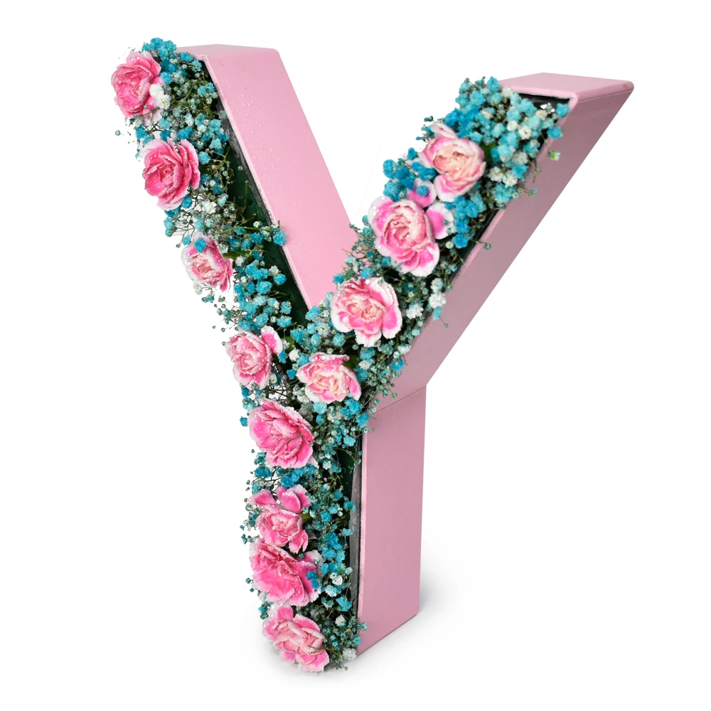 Custom fancy latin alphabet letter A-Z shaped gift packaging box flowers alphabet custom logo letters shaped paper flowers boxes