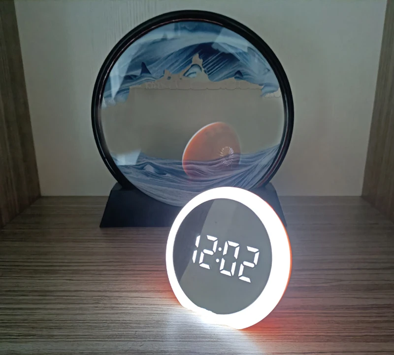 Funny electronic clock round Mirror surface rechargeable white LED time day of the week jumbo display home alarm clock
