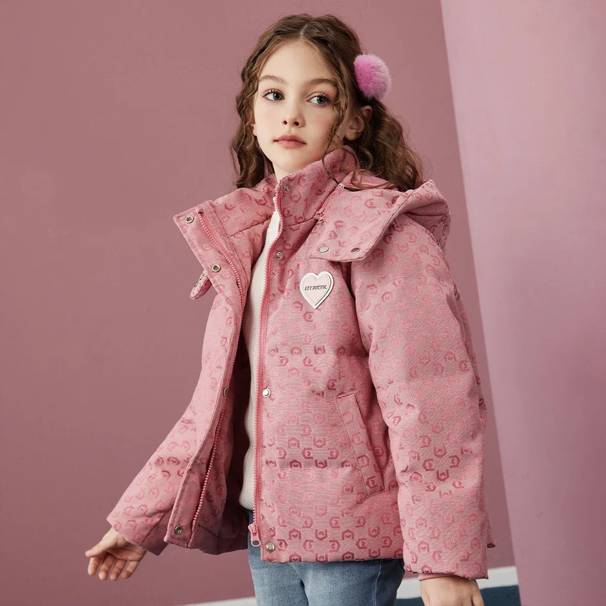 2024 New Fashion Winter Teenagers Hooded Jackets Pattern Casual Down Coat for Girls