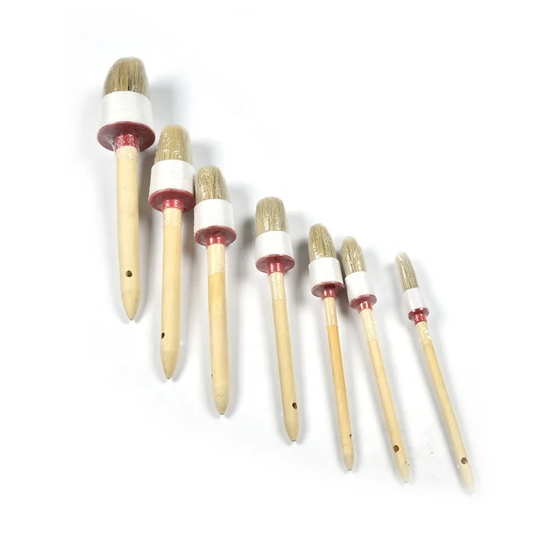 Round oem paint brush with nature wooden handle and bristle