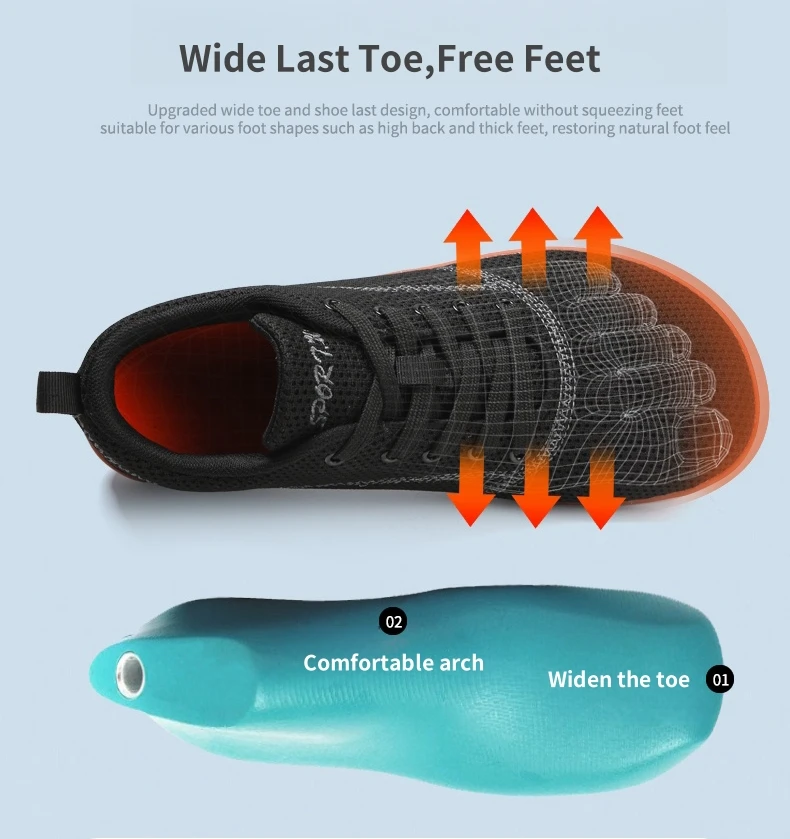 Yoris  Black Wide Toe Box Magic Closure Barefoot Fitness Gym Yoga Trainer Trail Running Shoes For Men