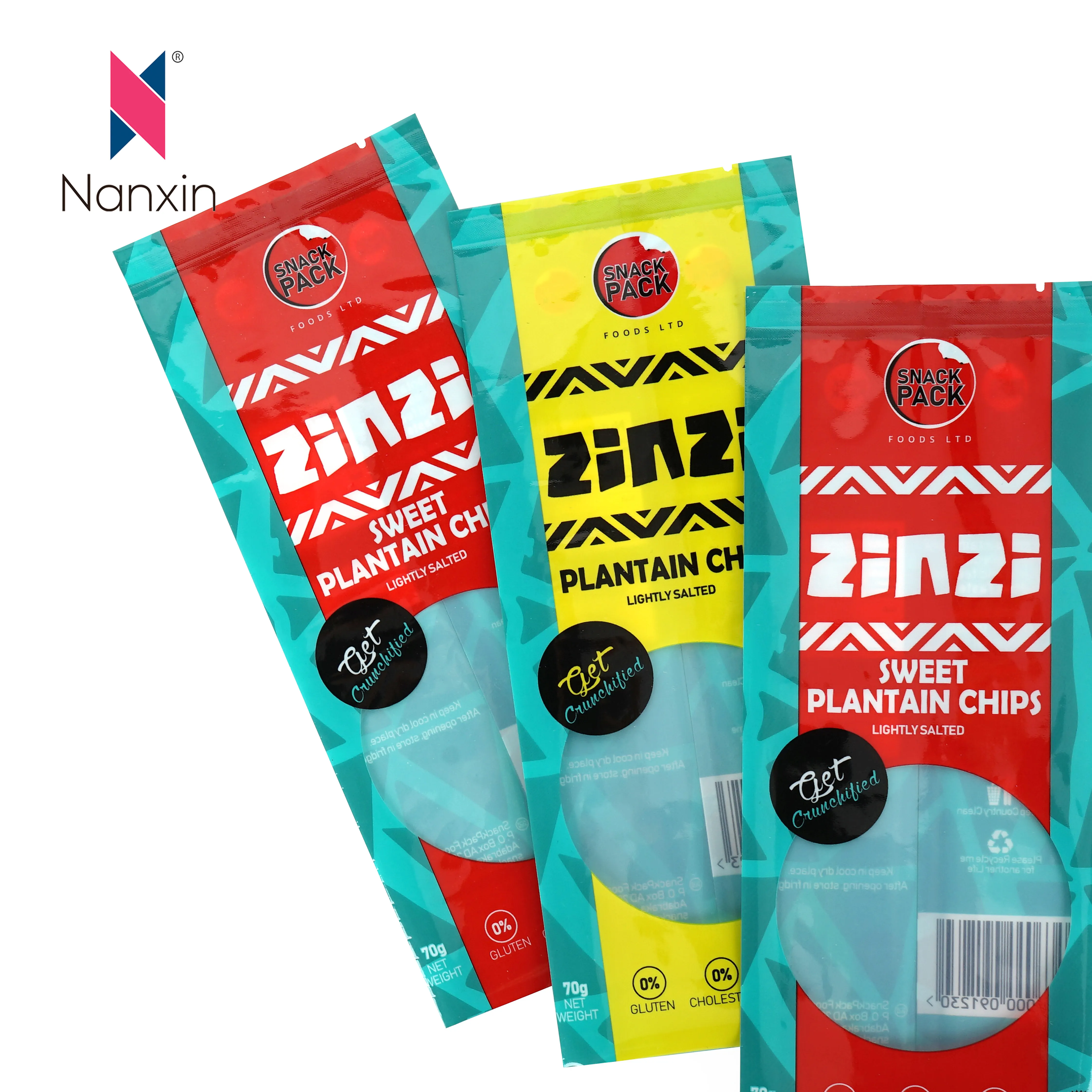 Resealable Composite Plastic Snack Plantain Chips Packaging Popcorn Nylar Food Grade Bags Pouch Sachet With Window