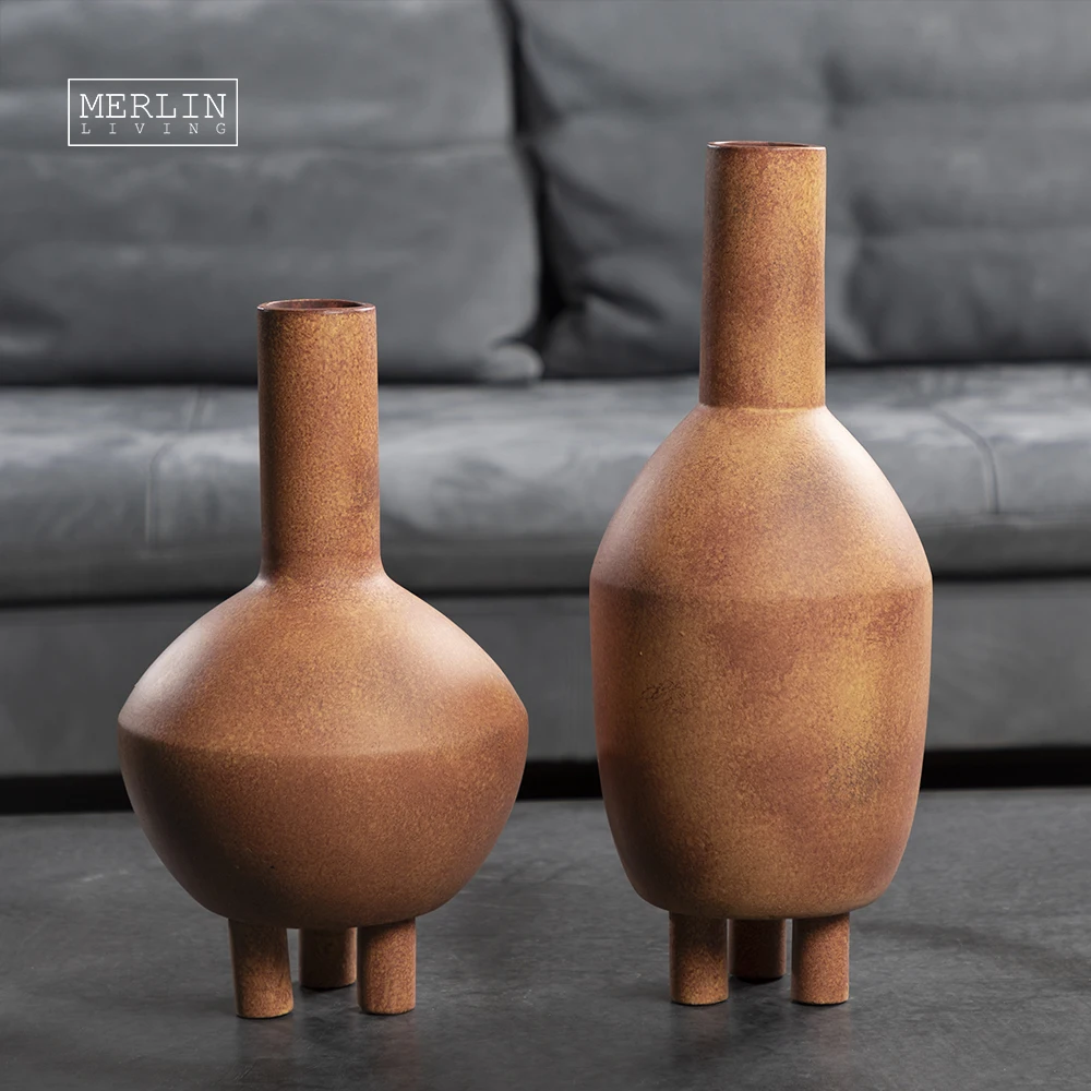 Merlin Living  rocket shape Wabi sabi Retro vase New design modern flower vase living room home decor for ceramic clay vase