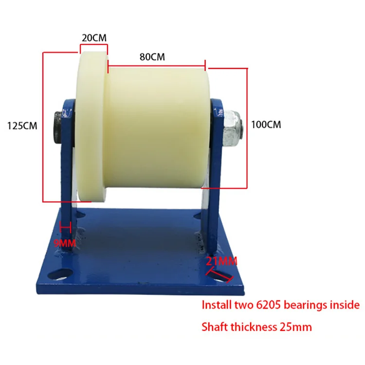 1 ton 1.5ton heavy duty single side solid nylon track roller wheel with brake