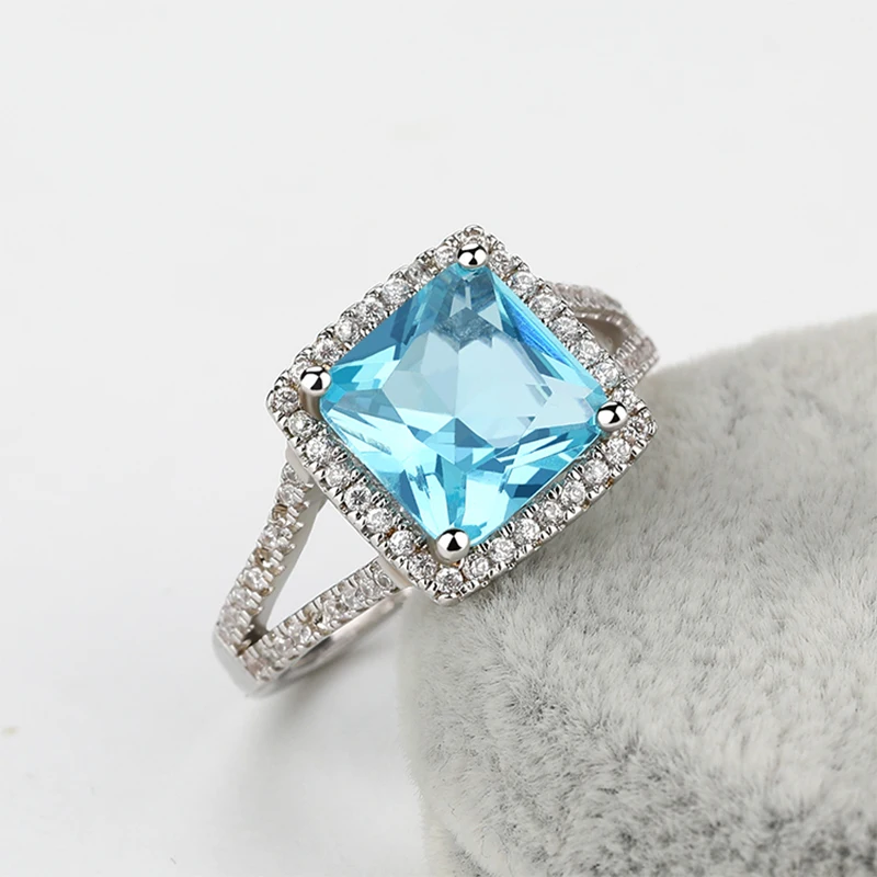 Custom Design Signet Rings Women 925 Sterling Silver Square Fake Blue Sapphire Rings