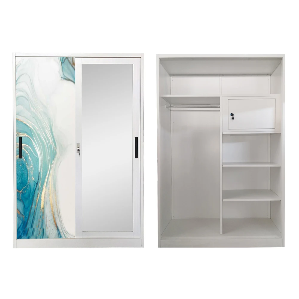 Indonesia Steel Wardrobe clothes Organizer Metal Printed Closet Wardrobe Almirah iron wardrobe almari pakaian besi