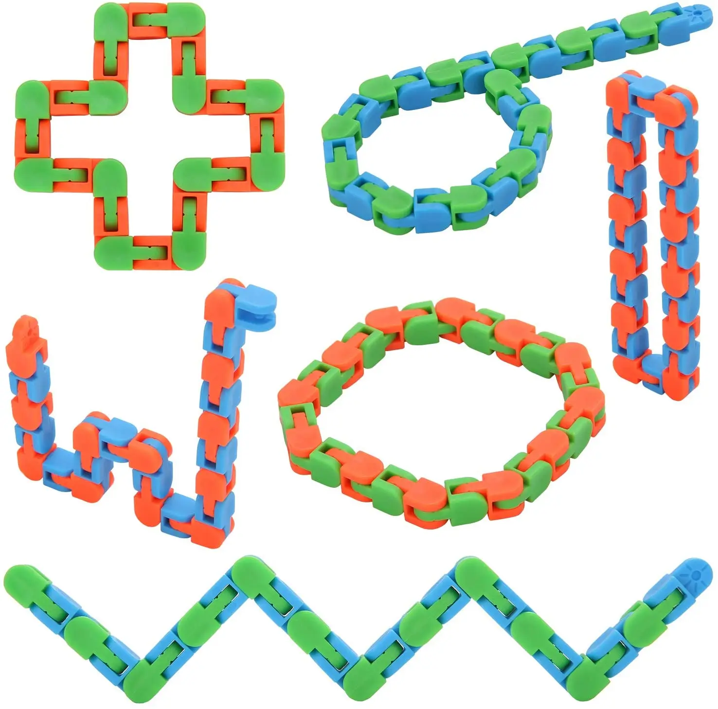 6 Pack 24 Links Wacky Tracks Snap and Click Fidget Toys Finger Sensory Track Snake Puzzles for Stress