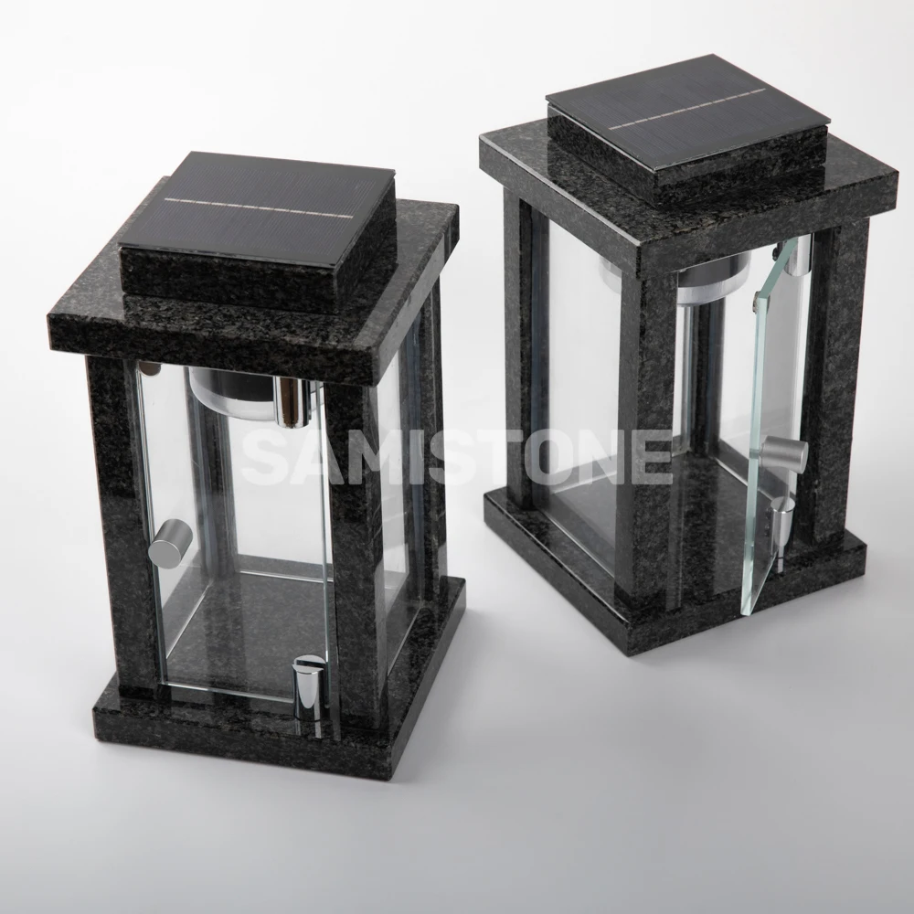 Samistone Granite Solar Power Candle Holder Cemetery Garden Lamp Light Memorial with Remote Control