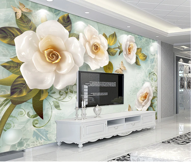 European-style retro  3D mural embossed rose  wall decoration painting pvc wallpaper