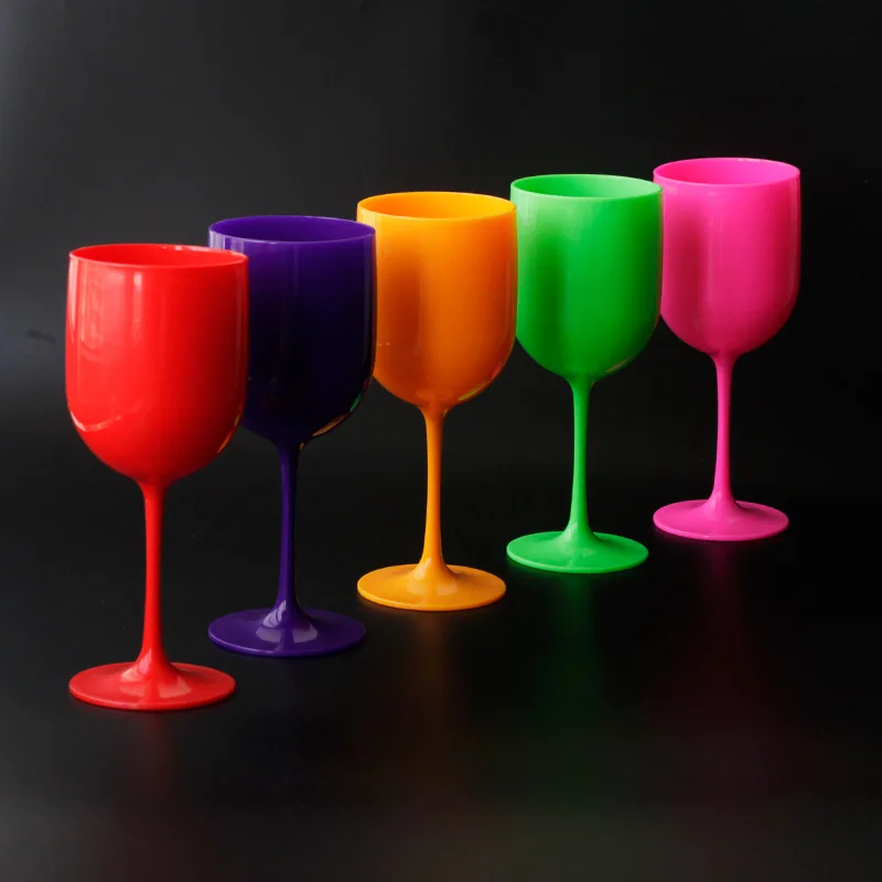 Wholesale Thickened Plastic White 16oz Colorful Wine Goblet High-stemmed Champagne Cup for Bar Party