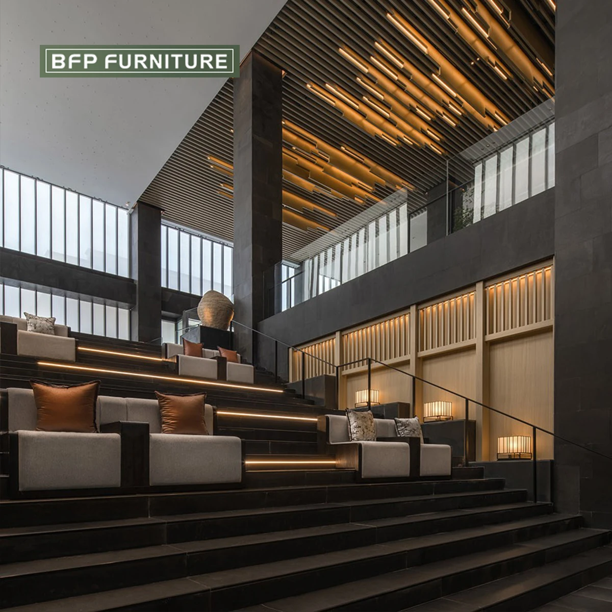 BFP Furniture hotel lobby  modern style  Restaurant Project Furniture Dining Table and Chair Set wood