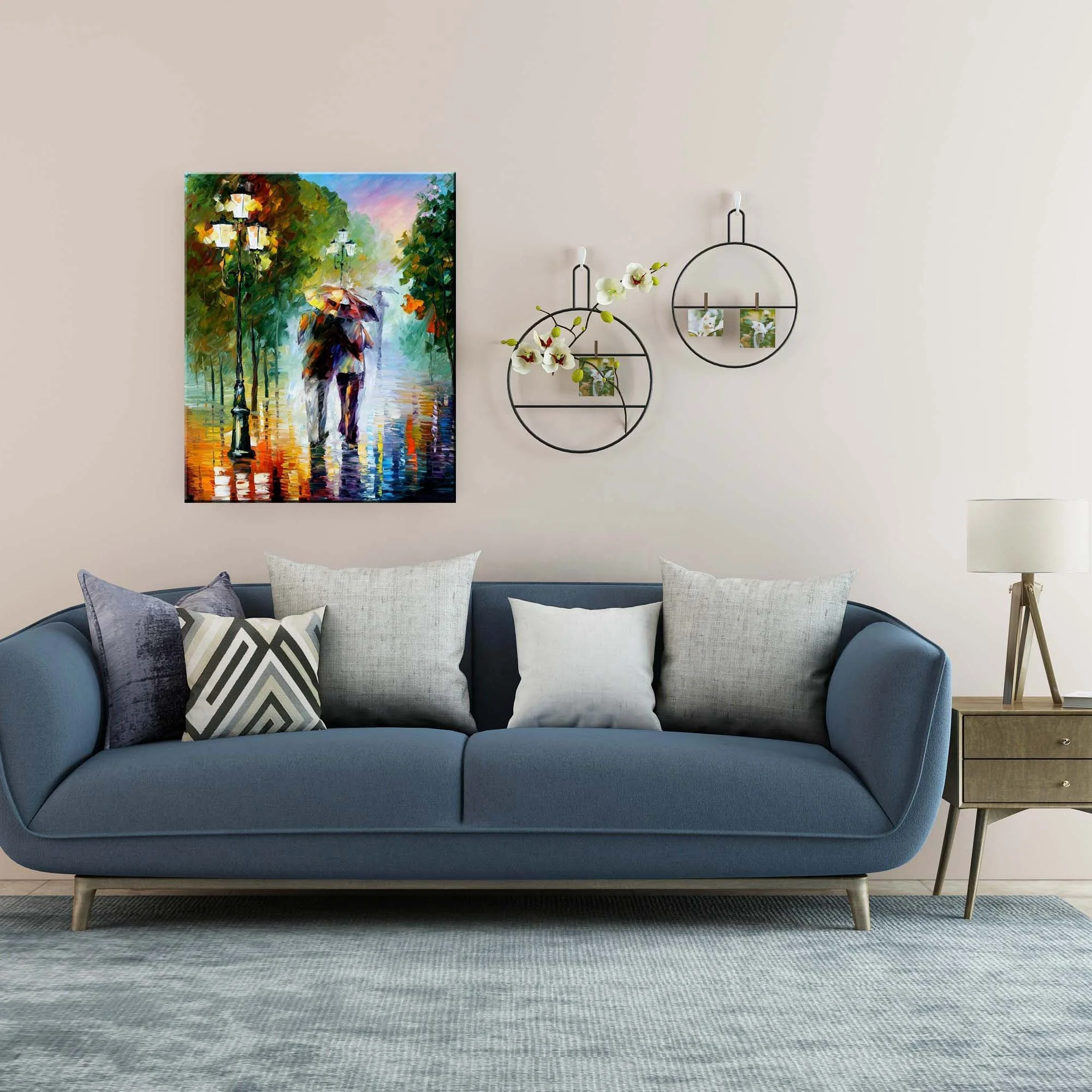 Wall Art Handmade Texture Oil Painting Rain Love Couple In Street Canvas Painting Home Decor