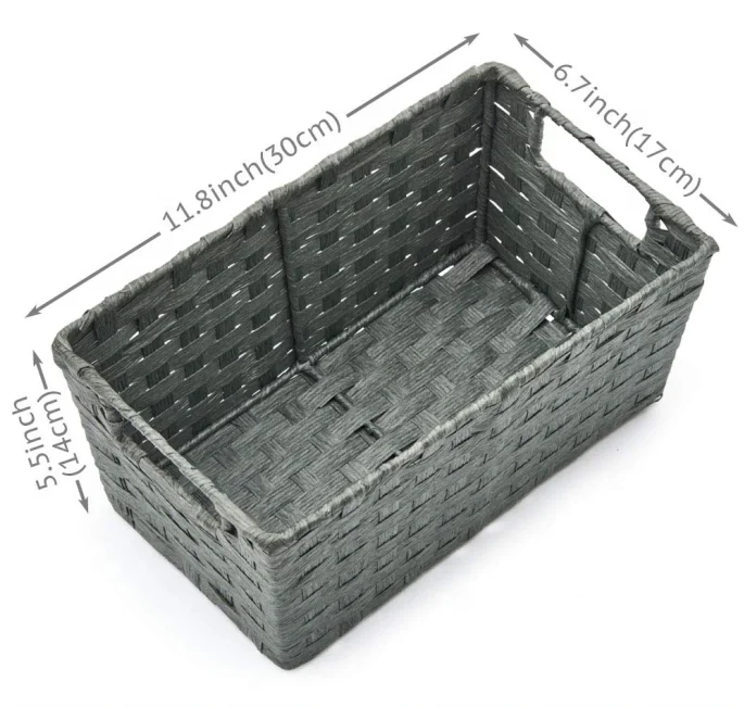 Pack of 3 Paper Rope Woven Storage Baskets Multipurpose Organizer Bins Boxes with Handles for Shelf, Bathroom
