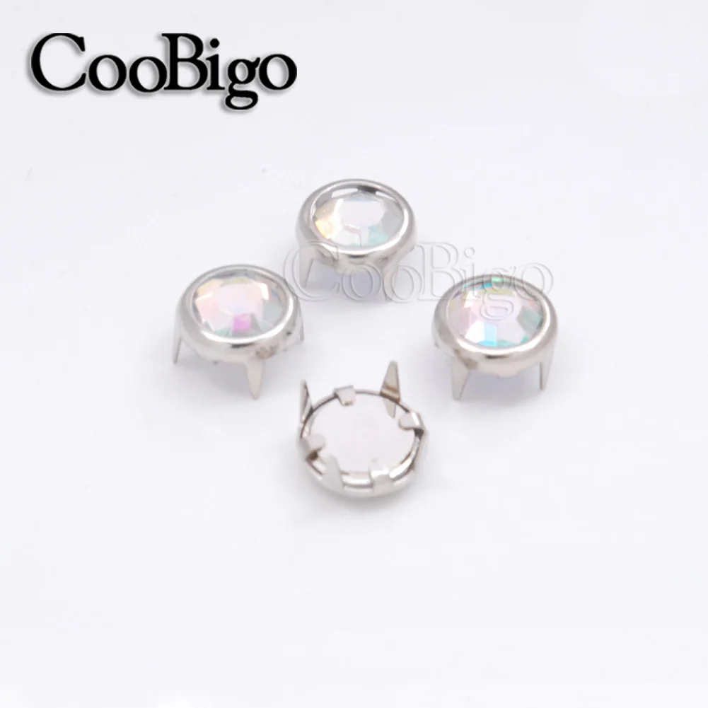 200 шт 8 мм когтистой горный хрусталь Круглая оправа, шпильки DIY заклепки Шляпки Гвоздя шипованные ботинки кепки сумки для одежды аксессуар # GZ080-8