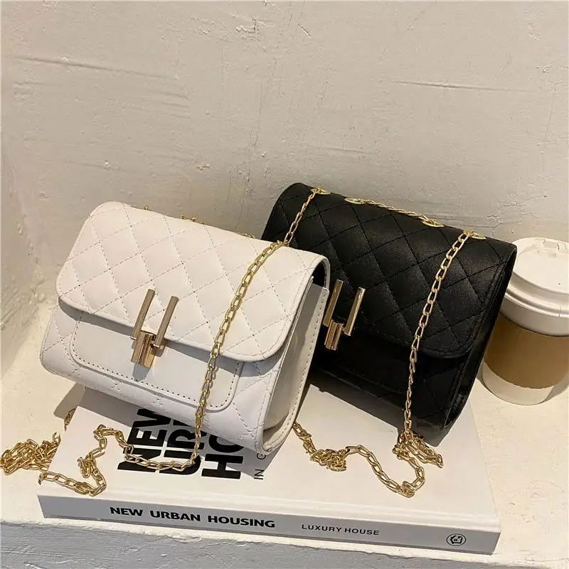 New Chain Ladies Handbag For Women Small Square Diamond Lattice Bag Pu Zipper Fashion Single Shoulder Messenger Bag