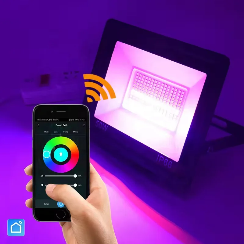 Умный прожектор Tuya RGB + W C Многоцветный IP66 водонепроницаемый умный свет уличный светодиодный WIFI синий 50w 100w