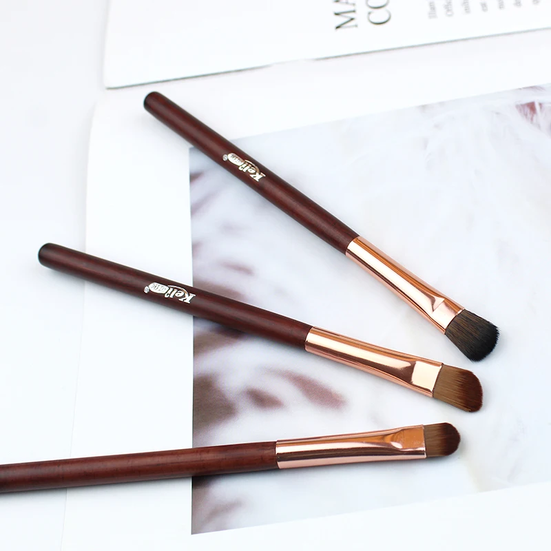3pcs in 1 affordable price round nylon eyeshadow custom label brow angled brush