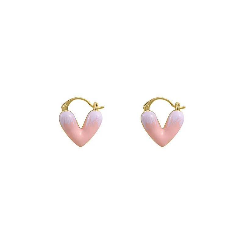 Dainty Sterling Silver Post Earrings Designer Fashion Enamel Cut Zircon Pink Heart Flower Butterfly Stud Earrings for Girls