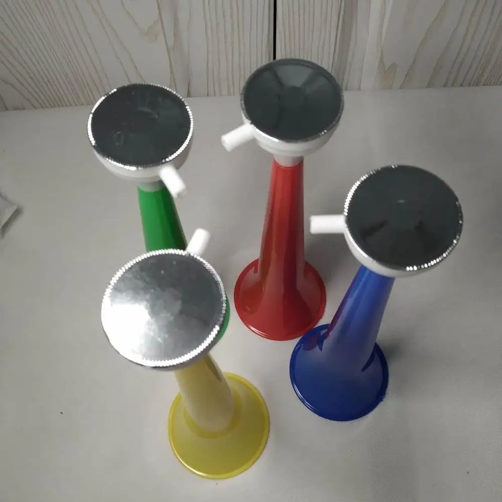 
China factory good plastic cheering horn, yellow blue red green toy football fans cheer 1 segment trumpet with without cap 