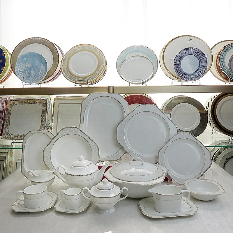 plates set luxury home ware turkish plates white and gold  plates sets dinnerware modern ceramic crockery porcelain  bowl