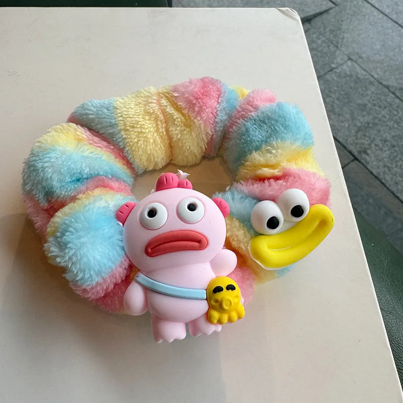 Color big eye cute plush hair ties widened thickened hair rope tied rubber band Korean style hair