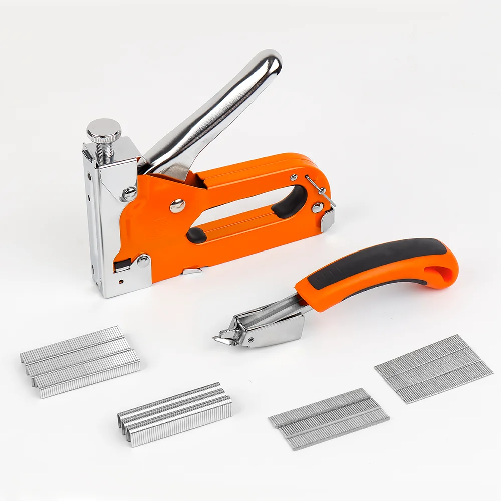 Latest Design Industrial Grade Multi-Function Manual Nail Gun Set Includes 4 Types Nail 300 Each &1 Staple Remover For Wood.
