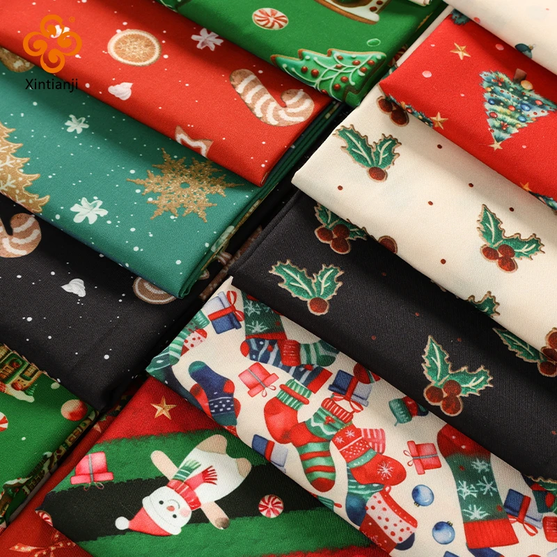 Wholesale cartoon graphic custom sublimation heat transfer sewing tablecloth christmas cute xmas pattern print fabric