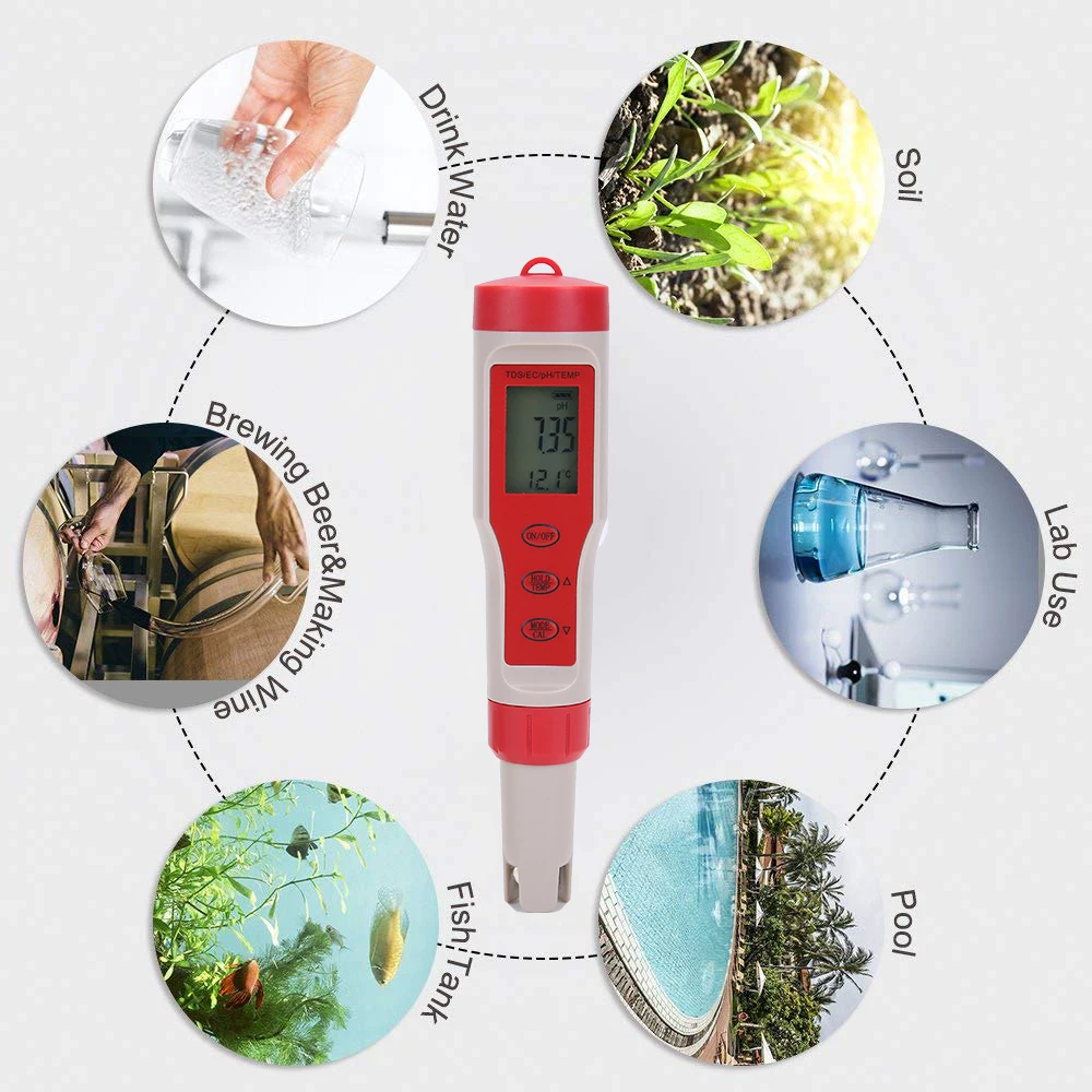 EZ 9908 for Aquariums 4 in 1 pen type Water Quality Tester digital temperature EC TDS PH Meter