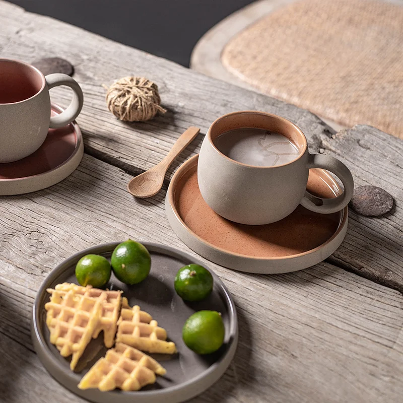 Ceramic latte cup creative set mug coarse pottery office afternoon tea coffee cup and saucer