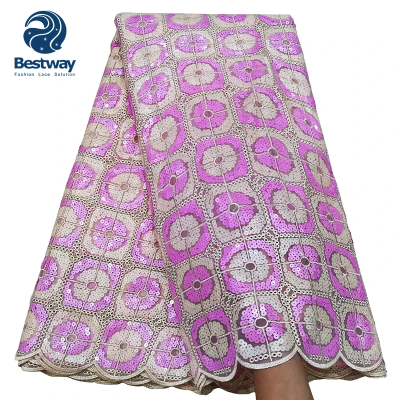 Bestway Leaf Green Bridal African Sequin Lace Fabric For Wedding Dress And Party